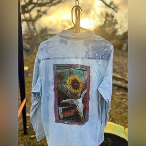 Sunflower skull/Rend dipped denim jacket